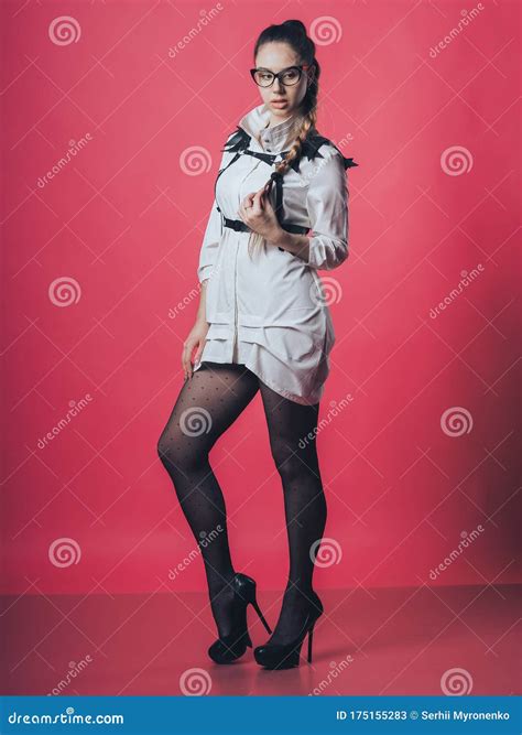 Brunette Girl Posing At The Pink Background Stock Image Image Of Fetish Adult 175155283