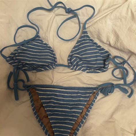 The Cutest Blue Striped String Tie Bikini Set From Depop
