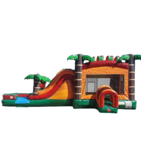 Jungle Orange Bounce House With A WET Slide Water Slide Bounce