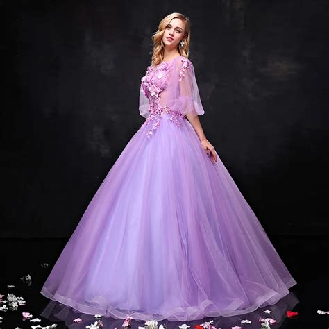 Empire Purple Prom Dress With Appliques Sex Elegant Evening Party Dress Illusion Ball Gown Type