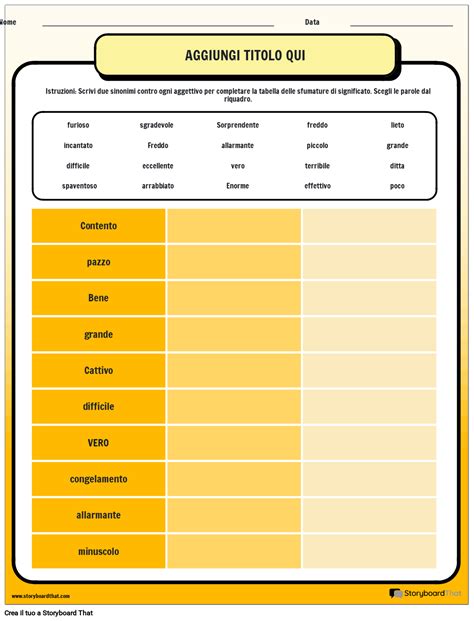 Sfumature Di Significato Per Il Foglio Di Lavoro Degli Aggettivi