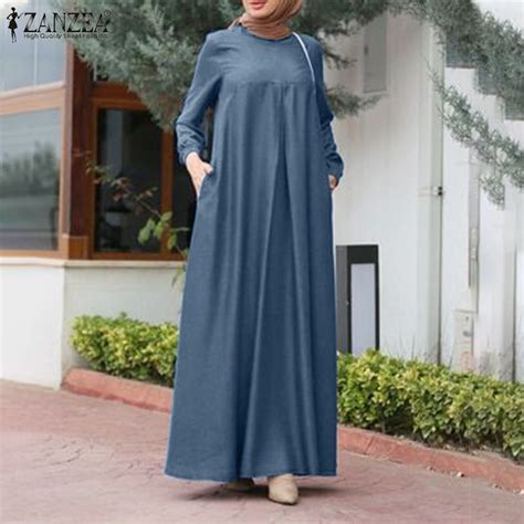 Zanzea Vintage Muslim Dress Women Autumn Sundress Casual Long Sleeve