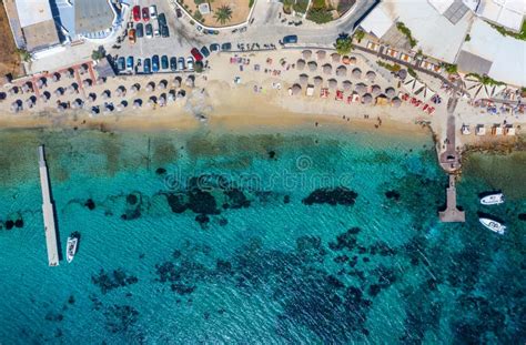 Vista A Rea De Arriba Hacia Abajo A La Playa De Agios Ioannis Mykonos