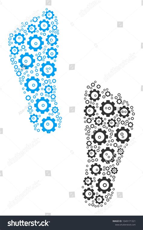 Human Footprints Collage Gear Wheels Vector Stock Vector Royalty Free