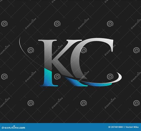 KC Initial Logo Company Name Colored Blue And White Swoosh Design