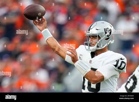 Las Vegas Raiders Quarterback Jimmy Garoppolo Passes Against The Denver