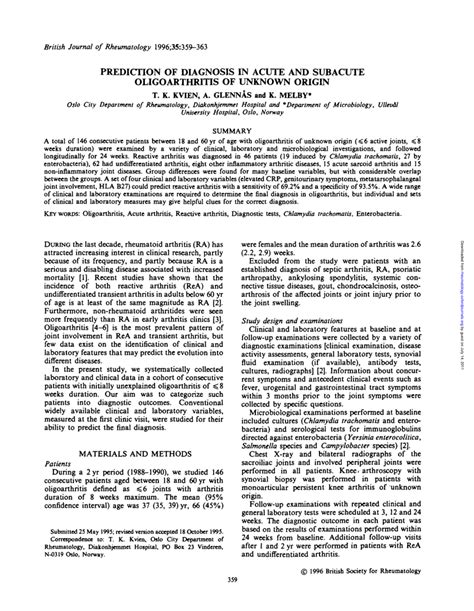 [PDF] Prediction of diagnosis in acute and subacute oligoarthritis of unknown origin