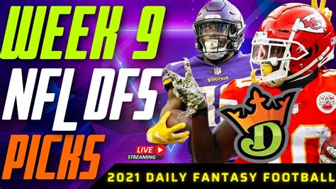 Draftkings Week 9 Nfl Dfs Picks 2021 Daily Fantasy Football Youtube