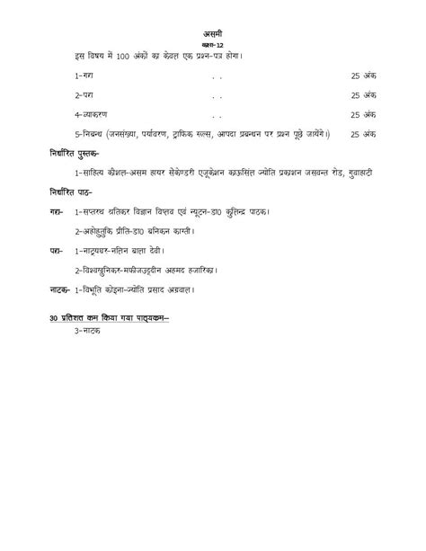 Up Board Class 12 Syllabus 2023 Assamese