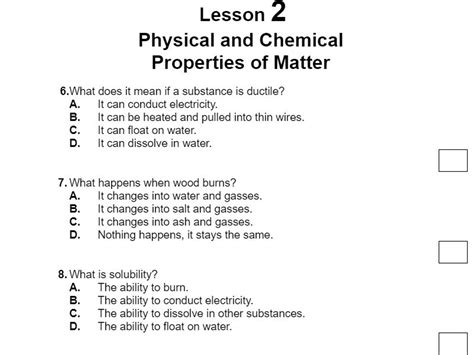 Physical And Chemical Properties Of Matter Worksheets Library