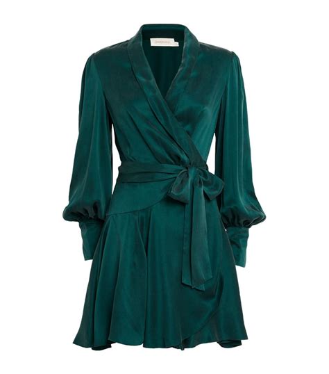 Womens Zimmermann Green Silk Wrap Mini Dress Harrods Us