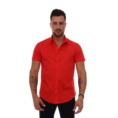 Camisa Masculina Slim Manga Curta Off White