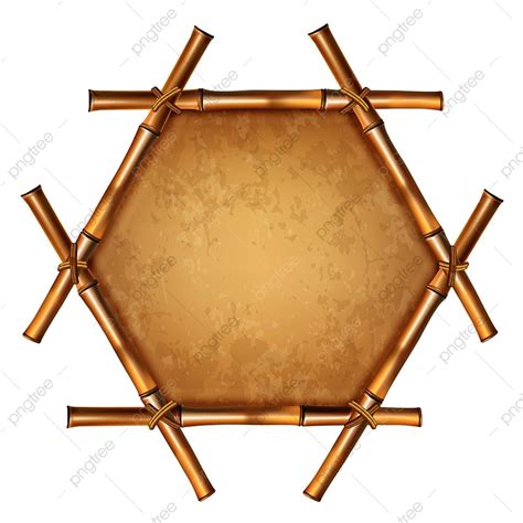 Hexagonal Brown Wooden Border Frame Made Of Realistic Dry Bamboo Stems