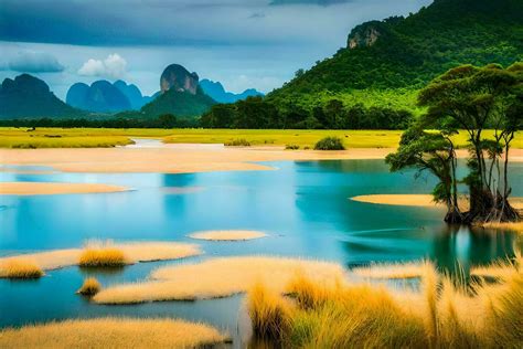 the landscape of a river in china. AI-Generated 32601793 Stock Photo at ...