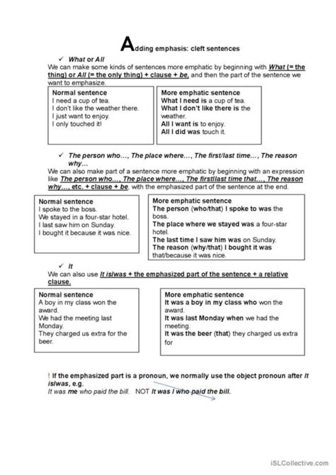 32 Emphasis English Esl Worksheets Pdf And Doc