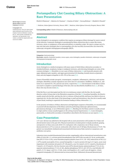 Pdf Periampullary Clot Causing Biliary Obstruction A Rare Presentation