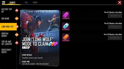 Free Fire New Event Play The New Lone Wolf Mode And Get Free Vouchers