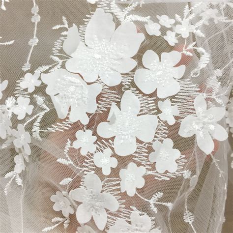 3d Embroidery Flower Lace Fabric Ivory White Wedding Dress Etsy