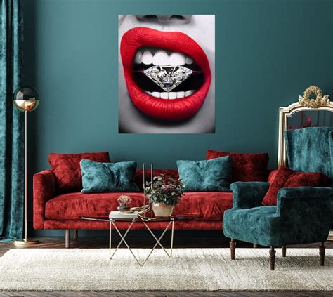 Quadro De Decora O Mulher Boca E Diamante Elo