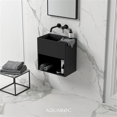 Ethos Matte Black Wall Hung Stone Basin Mm Aquaroc