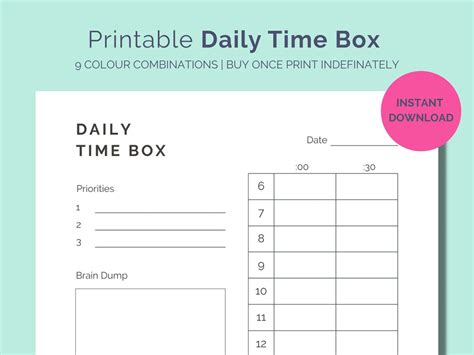 Daily Time Box Planner Printable A4 Size Time Blocking Template