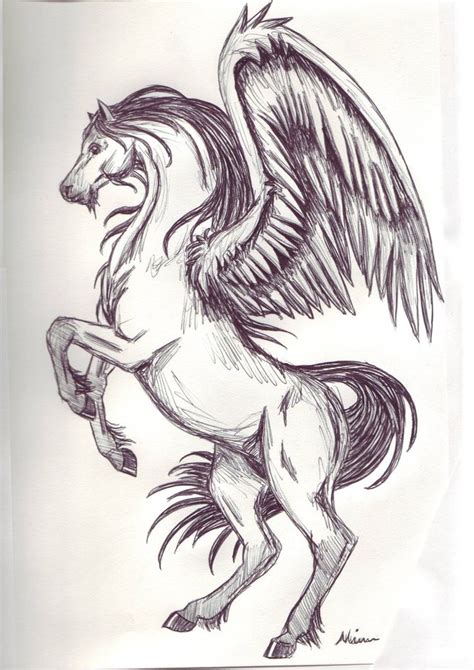 A Drawing Of A Horse With Wings On Its Back