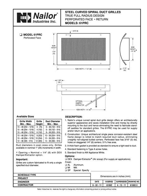 Fillable Online Submittal Models 61PRC Steel Curved Spiral Duct