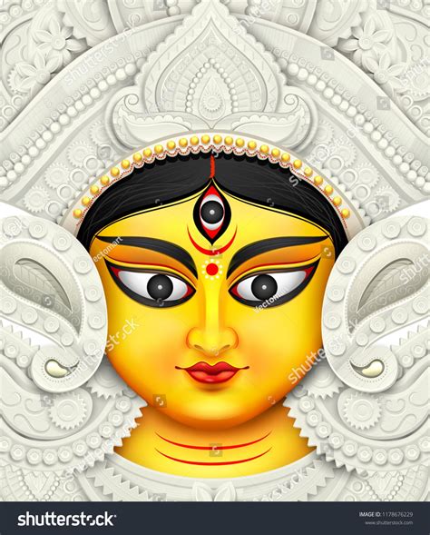 Illustration Of Goddess Durga Face In Happy Durga Puja Subh Navratri