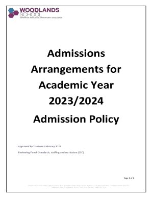 Fillable Online School Admissions Arrangements And Supplementary Forms