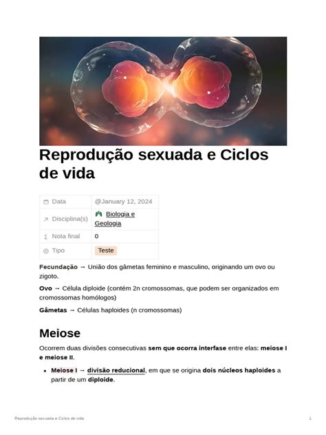 Reprodução Sexuada E Ciclos De Vida Pdf