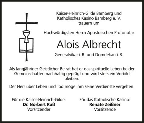 Alois Albrecht Traueranzeige Trauer Infranken De