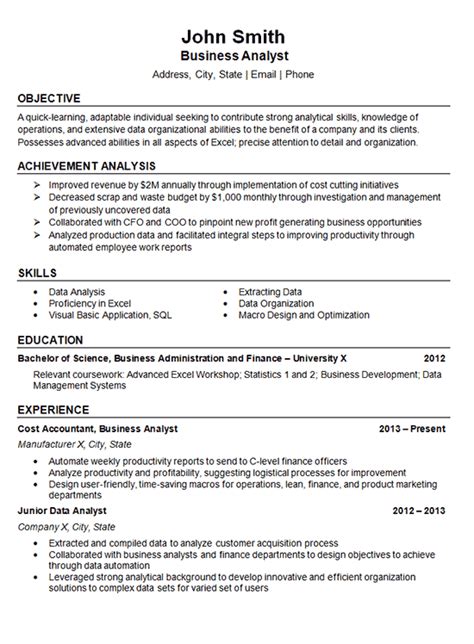 Data Analyst Resume Example - Business Finance