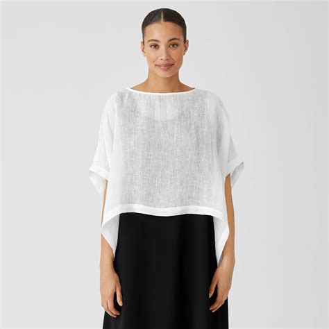 Organic Linen Gauze Poncho EILEEN FISHER