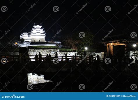 Night View of Himeji Castle Viewed Over Sakuramon Bridge, Himeji, Japan ...