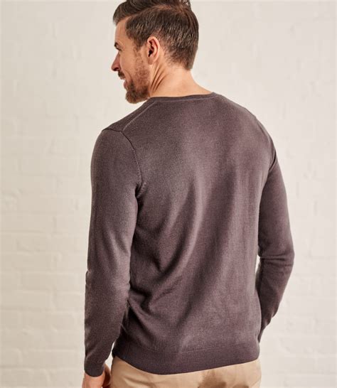 Violett Mokka Pullover mit V Ausschnitt aus Merinowolle für Herren