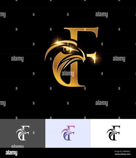 A Vector Illustration Set Of Golden Eagle Monogram Initial Letter F