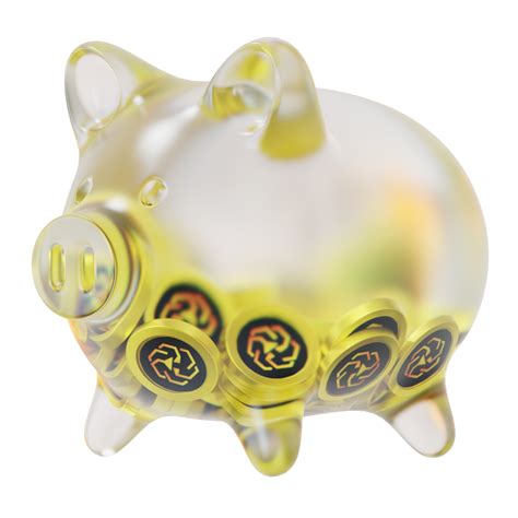 Unus Sed Leo Leo Glass Piggy Bank With Decreasing Piles Of Crypto Coins