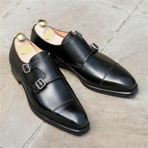 Handmade Mens Double Monk Black Leather Dress Shoes Men Formal Monk Shoes