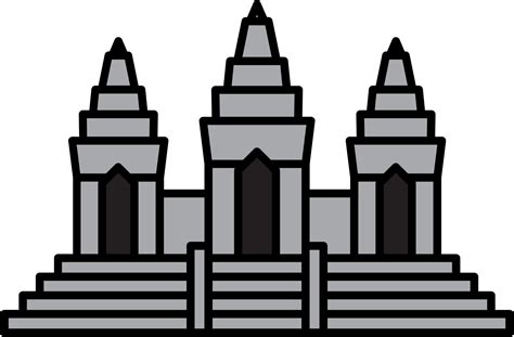 Outline Simplicity Drawing Of Angkor Wat Landmark Front Elevation View