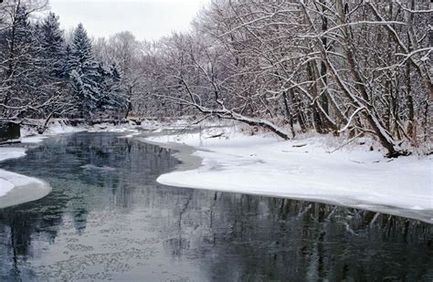 Rocky River Ohio Winter Snow Scene Featuring The Rocky River In Ohio