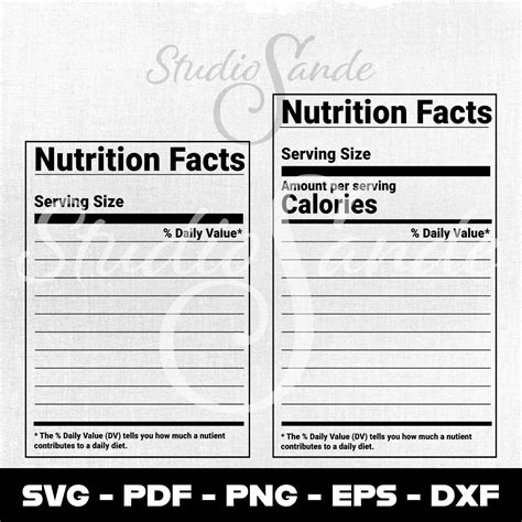 Blank Nutrition Facts Template With Font Svg Png Eps Dxf Pdf Cricut