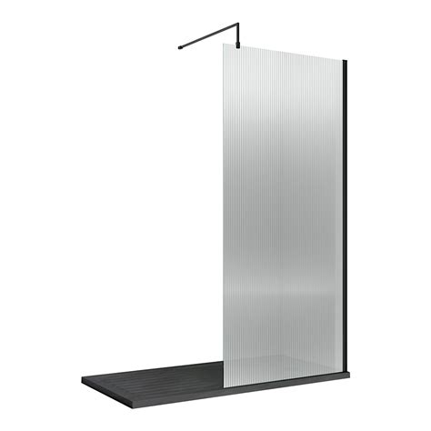 Hudson Reed Fluted Wetroom Shower Screen With Matt Black Profile