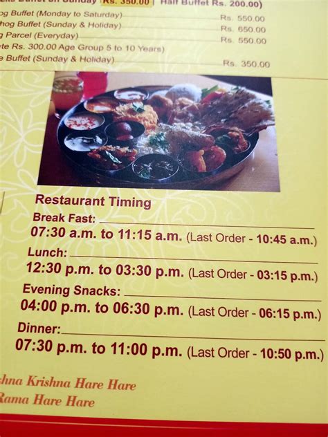 Menu At Govinda S Restaurant Mumbai Iskcon Temple Hare Krishna Land