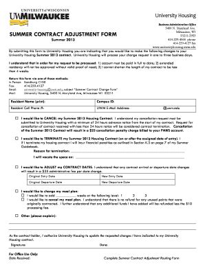 Fillable Online Pantherfile Uwm Summer Contract Adjustment Form