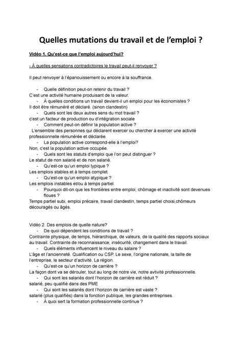 Ses Mutations De L Emploi Quelles Mutations Du Travail Et De Lemploi