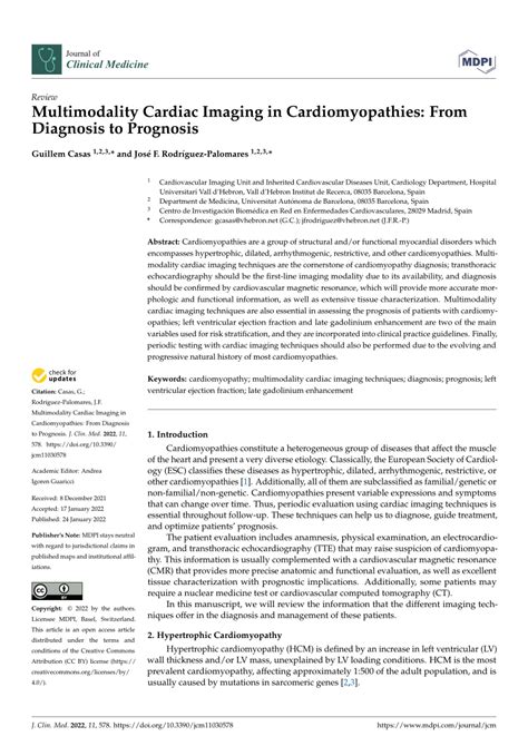 Pdf Multimodality Cardiac Imaging In Cardiomyopathies From Diagnosis