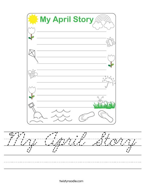 My April Story Worksheet - Cursive - Twisty Noodle