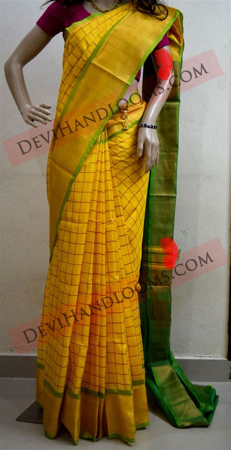 Uppada Yellow Colored Small Checks Silk Saree Devi Handlooms