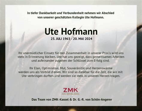 Traueranzeigen Von Ute Hofmann Trauer HNA De