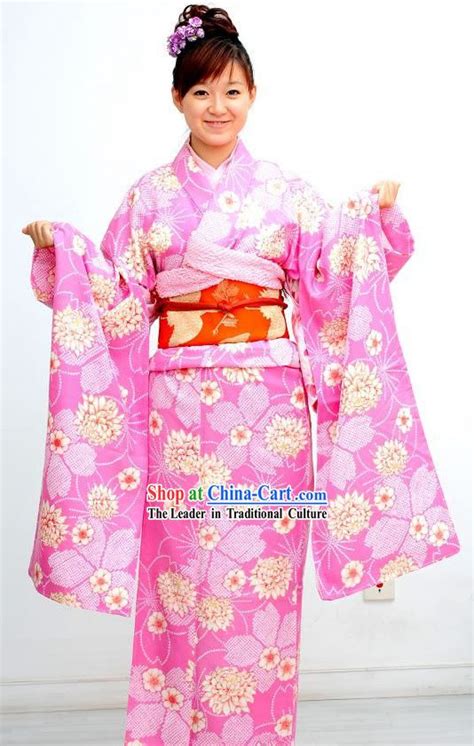 Traditional Pink Flowery Japanese Kimono Handbag And Geta Complete Set